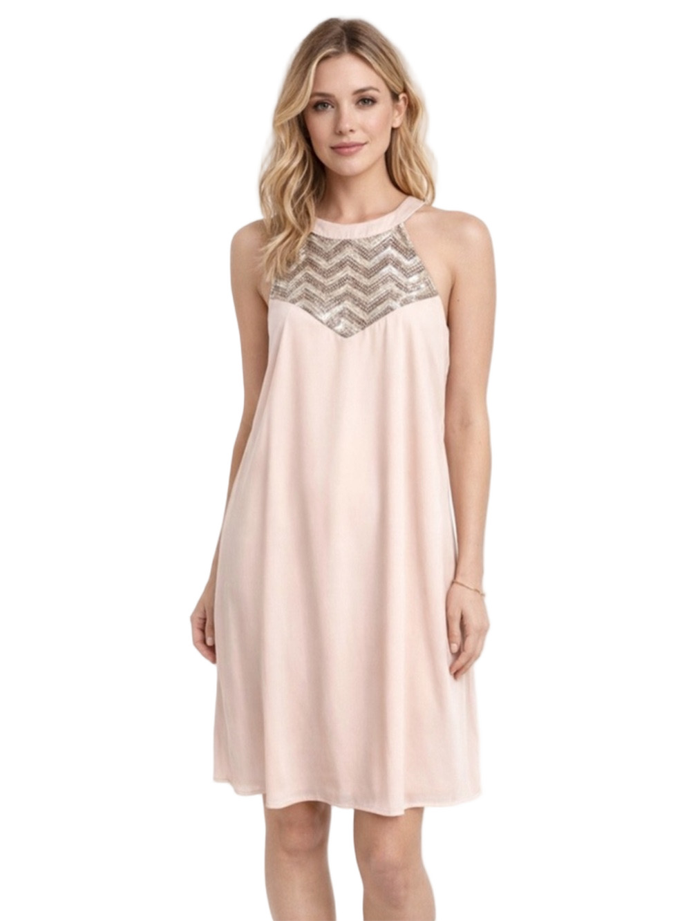 paper crane Pink Halter Dress with Gold Sequin Detail